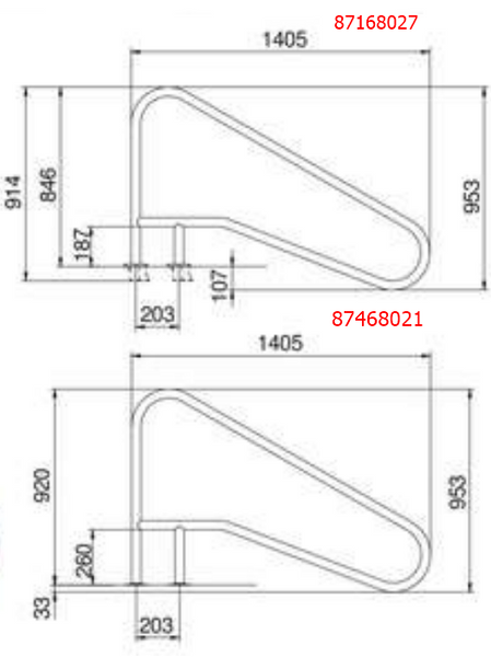 Поручень Flexinox 87468021 для римських сходів FX-02 (1405 мм, фланець, AISI-316L) 21385 фото