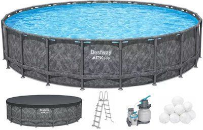 Каркасний басейн Bestway Grey 561KE (610х132 см) з пісочним фільтром, тентом та драбиною 20976 фото