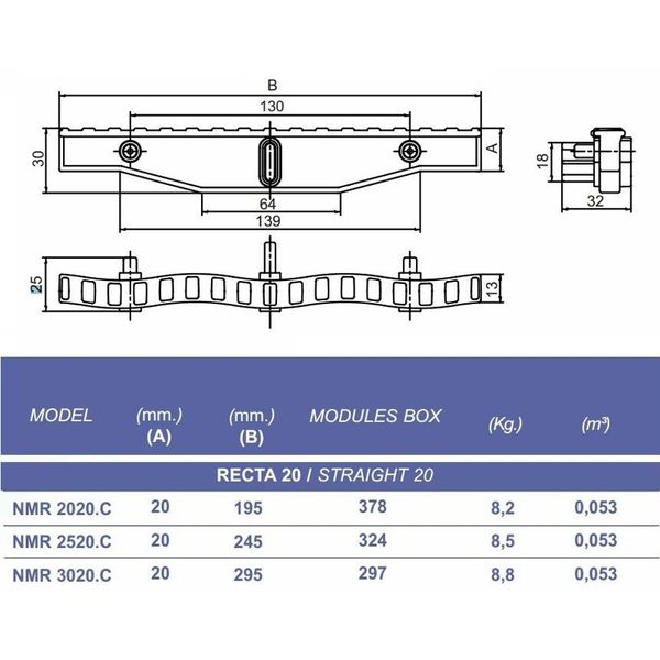 Переливная решетка Kripsol NMR 2520.C с тройным соединением 245х20 мм 5110 фото