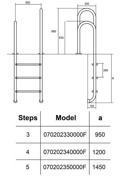 Сходи для басейну Hayward Asymmetric Muro (4 сходинки), для вузького борту, AISI-304 17206 фото