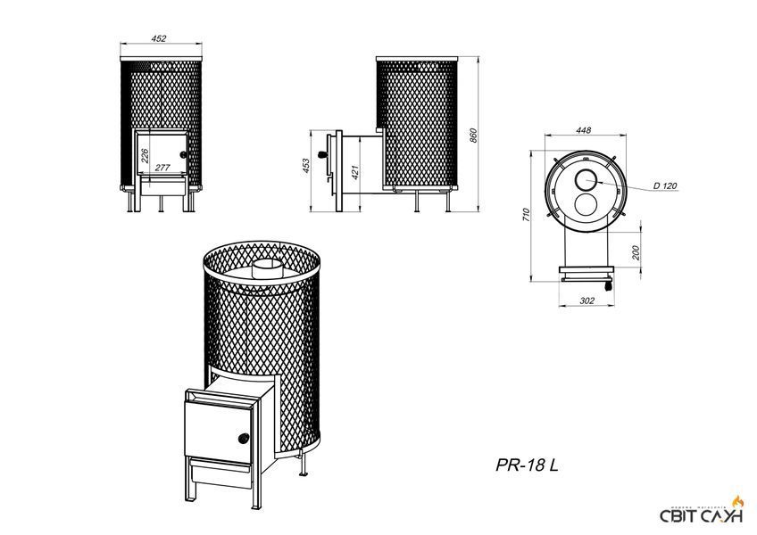 Печь для бани PR-18 L steel door 240 фото