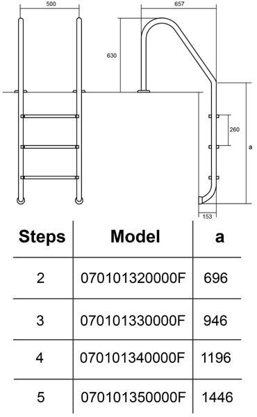 Сходи для басейну Hayward Standard (2 сходинки), для вузького борту, AISI-304 17180 фото