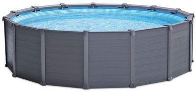 Збірний басейн Intex 26384 GRAPHITE GRAY (478х124 см) з пісочним фільтром, драбиною, підкладкою і тентом 21023 фото