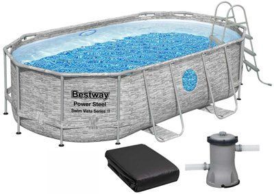 Каркасний басейн Bestway 56714 (427х250х100 см) з картриджним фільтром, драбиною і захисним тентом 4905 фото