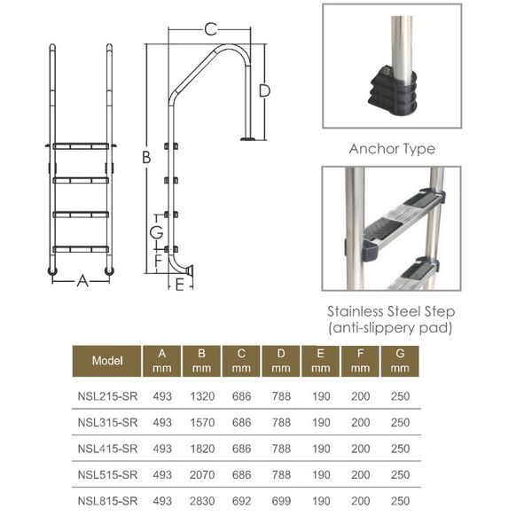 Сходи для басейну Emaux Standard NSL215-SR (2 сходинки), AISI-304 1503 фото