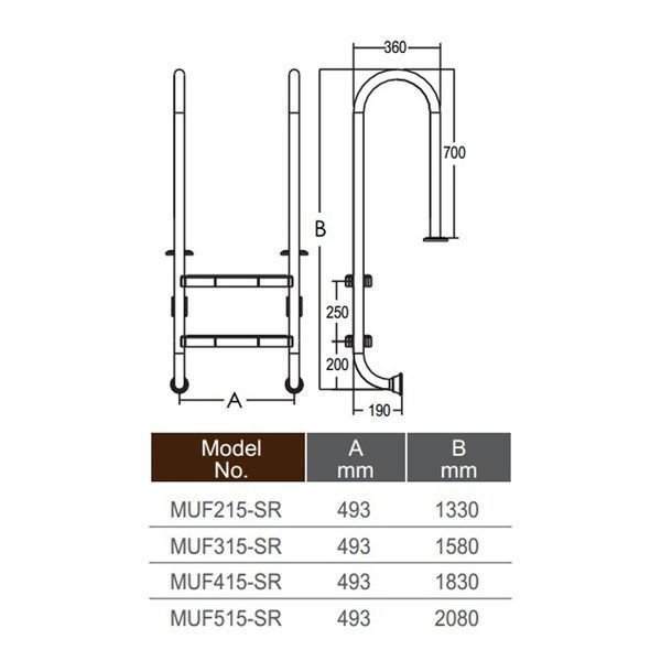 Сходи для басейну Emaux Muro MUF515-SR (5 сходинок), AISI-304 4957 фото